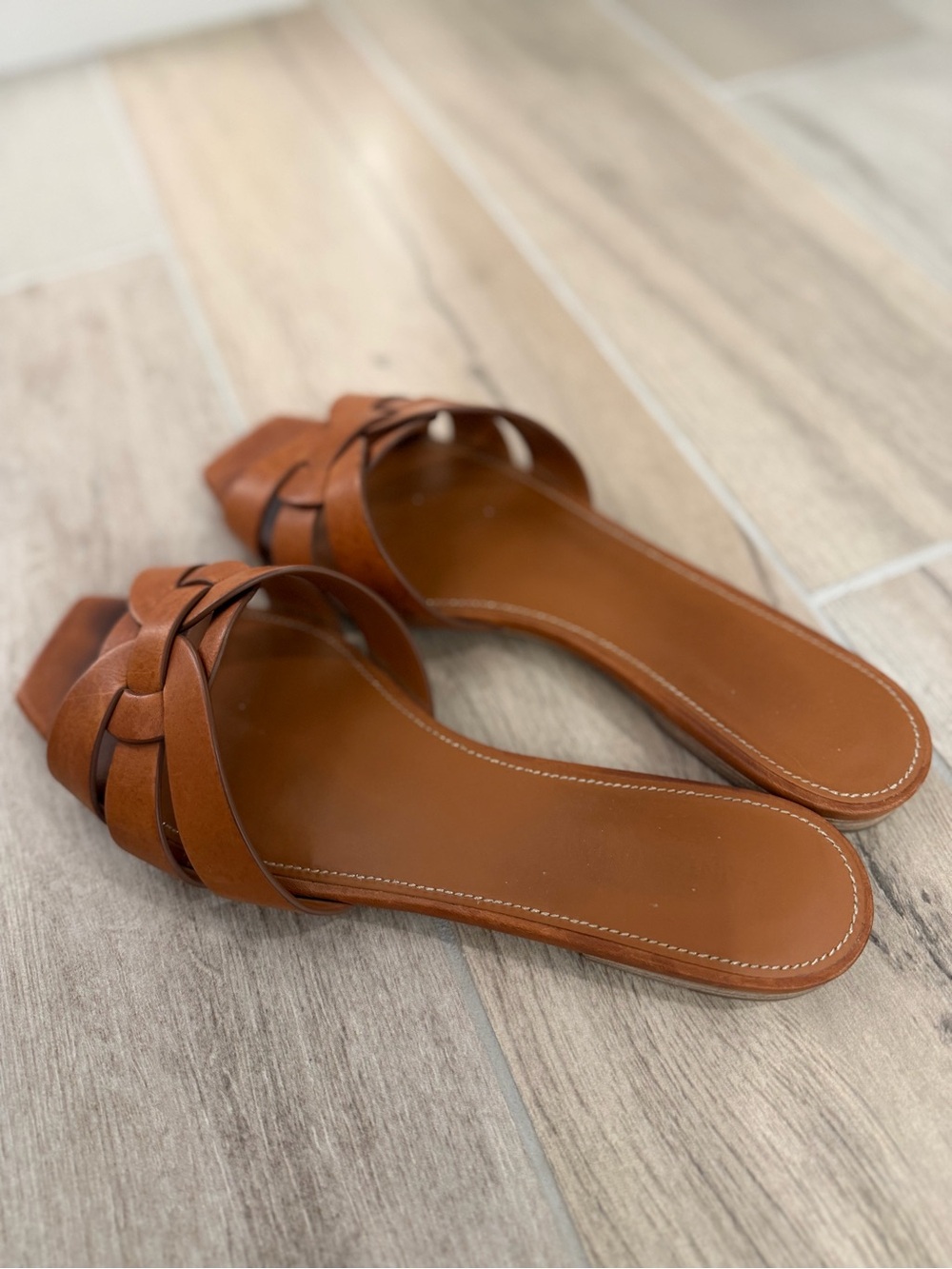 YSL Tribute Sandals in tan